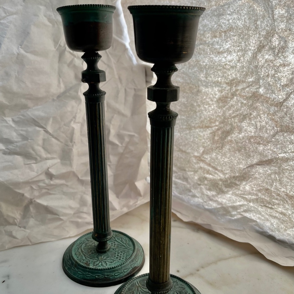 Pair of Antique Solid Bronze Early 19th Century Bronze Candlestick Pair